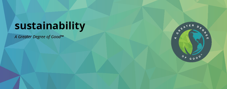 blue to green geometric patterned background with the word sustainability and the Rheem A greater degree of good logo blue to green geometric patterned background with the word sustainability and the Rheem A greater degree of good logo