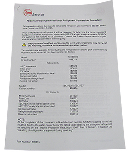 INSTRUCTIONS FOR HEAT PUMP UPGRADE KITS